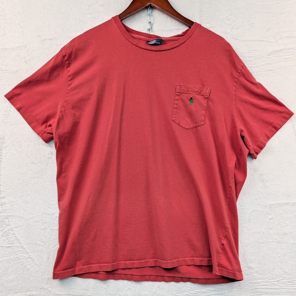 VTG Polo Ralph Lauren T-Shirt Men's XL Red Pocket Embroidered Pony Americana 90s